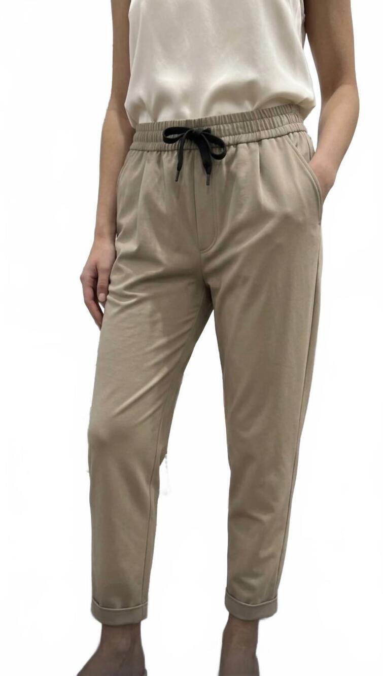 NEW BRUNELLO CUCINELLI women's drawstring pants with black drawstring in khaki